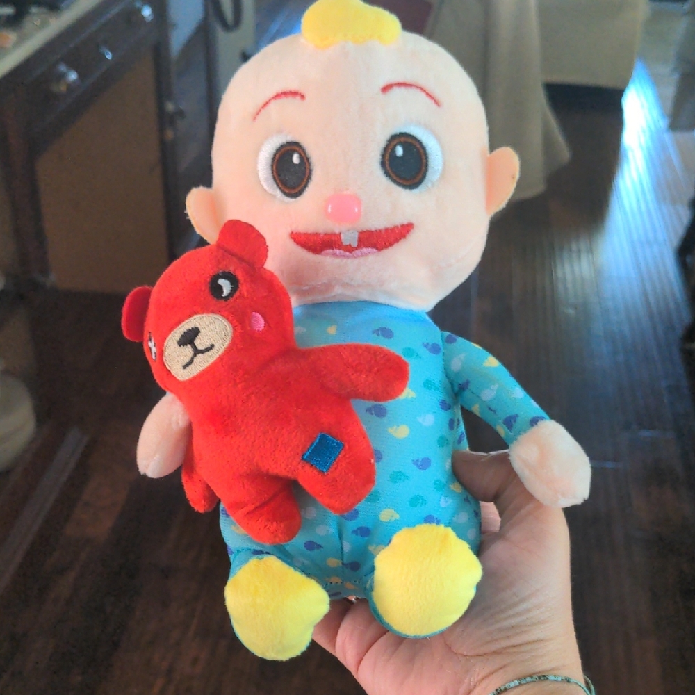 Baby Doll with Red Teddy Bear - Blue and Yellow Outfit